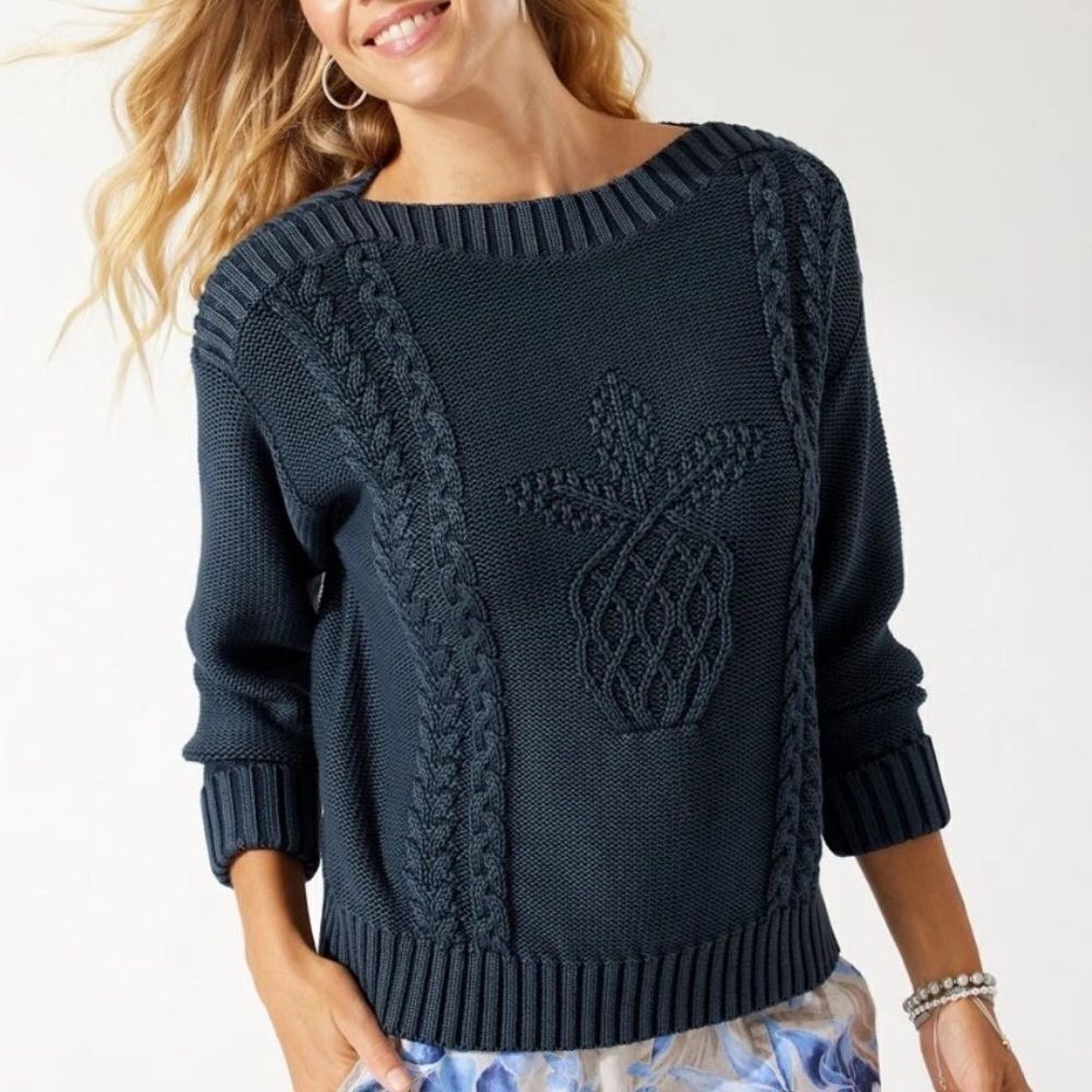 NWT TOMMY BAHAMA Sea Glass Pineapple Cable Sweater
